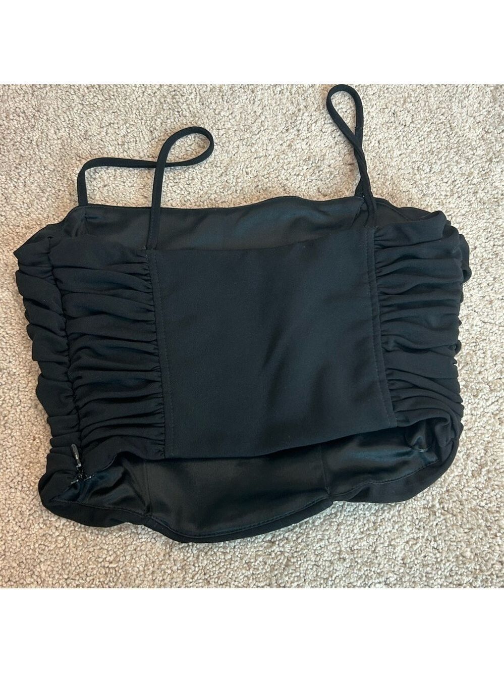 Zara black ruched corset bustier crop top spaghetti straps Sz S - Picture 6 of 13